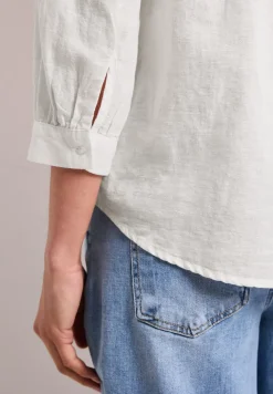 Bluse mit Split Neck aus Leinenmix