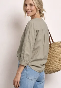 Bluse mit Split Neck aus Leinenmix