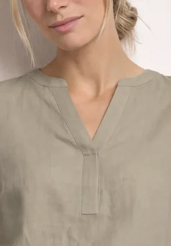 Bluse mit Split Neck aus Leinenmix