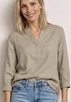 Bluse mit Split Neck aus Leinenmix