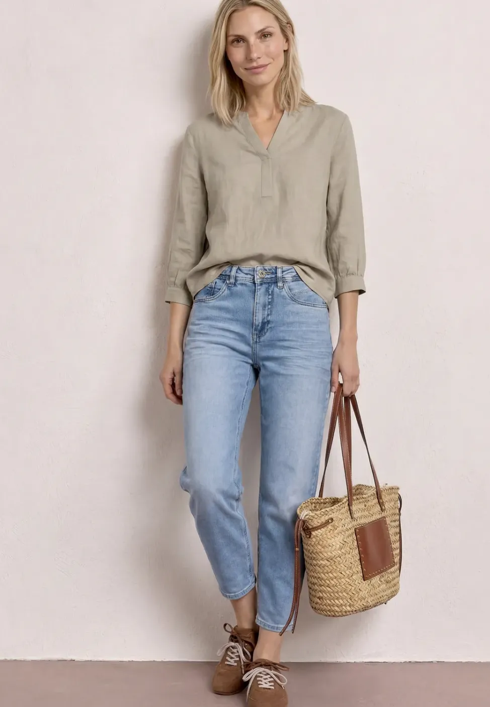 Bluse mit Split Neck aus Leinenmix