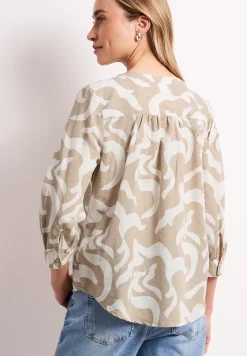 Bluse mit Split Neck aus Leinenmix