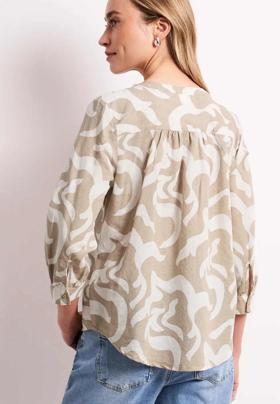 Bluse mit Split Neck aus Leinenmix