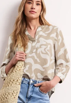 Bluse mit Split Neck aus Leinenmix
