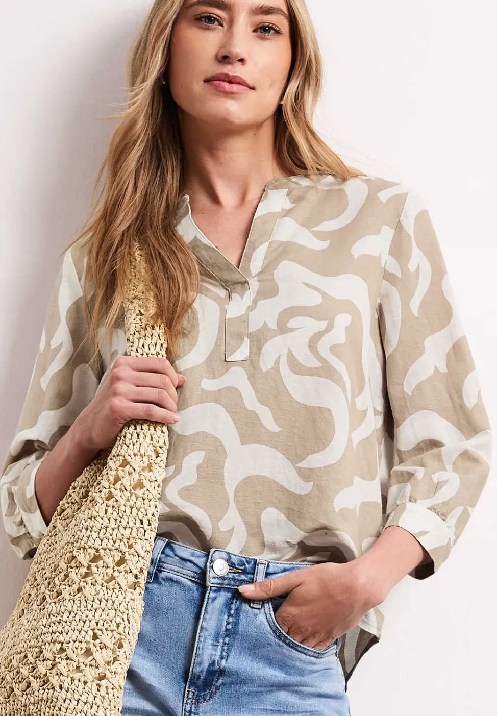 Bluse mit Split Neck aus Leinenmix