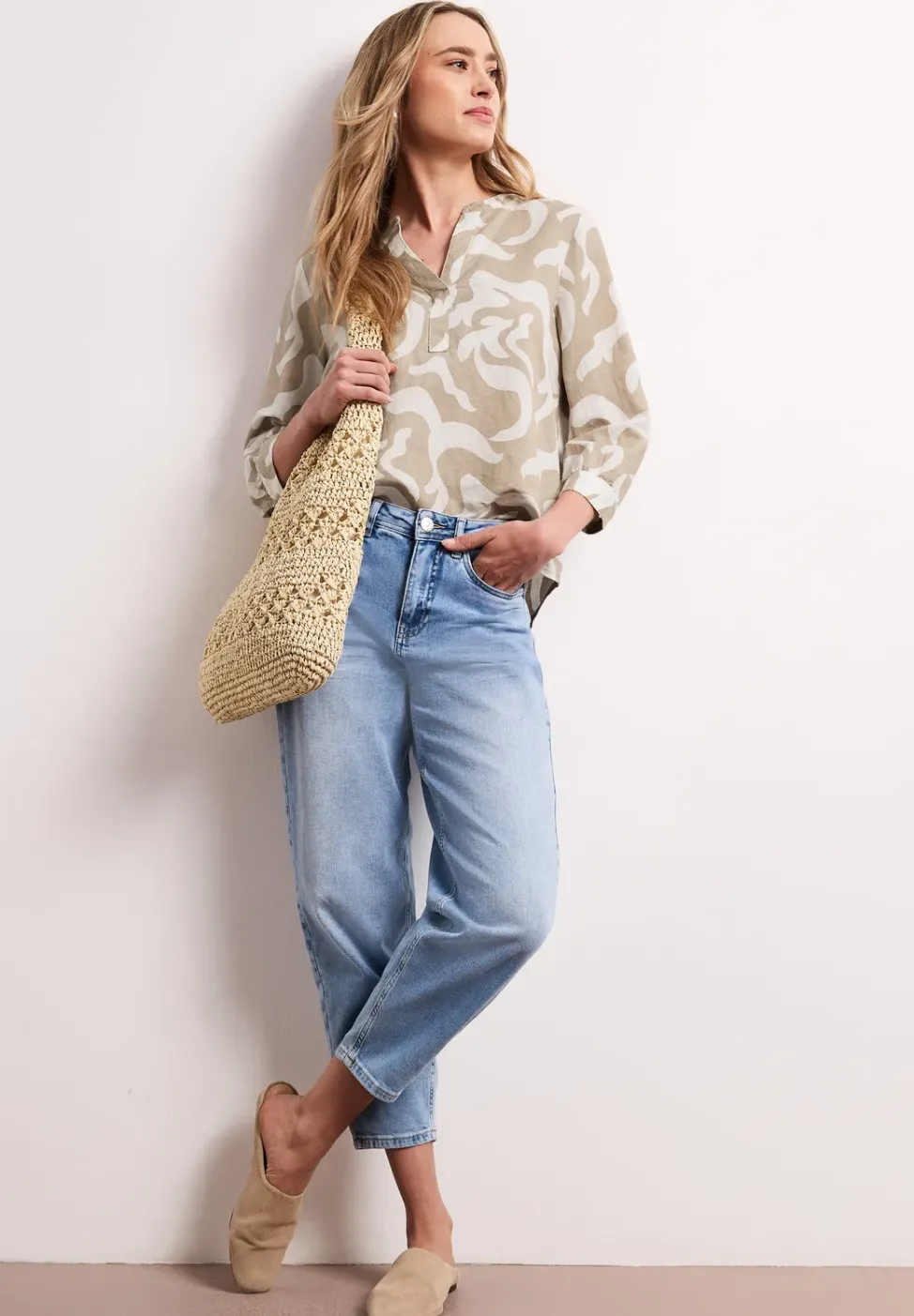 Bluse mit Split Neck aus Leinenmix