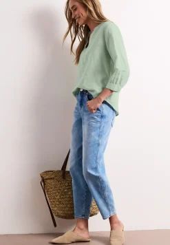 Bluse mit Split Neck aus Leinenmix