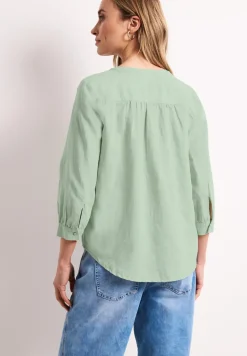 Bluse mit Split Neck aus Leinenmix