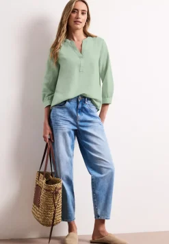 Bluse mit Split Neck aus Leinenmix