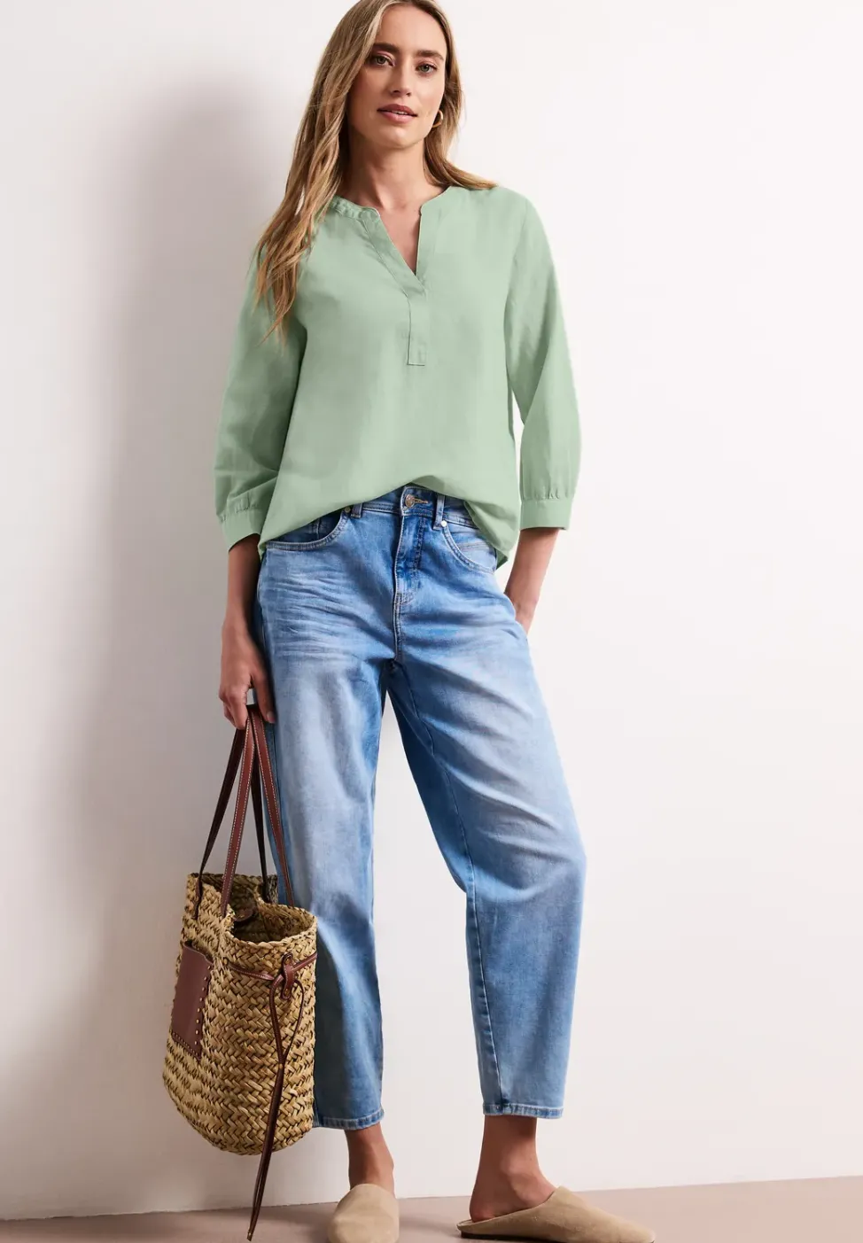 Bluse mit Split Neck aus Leinenmix