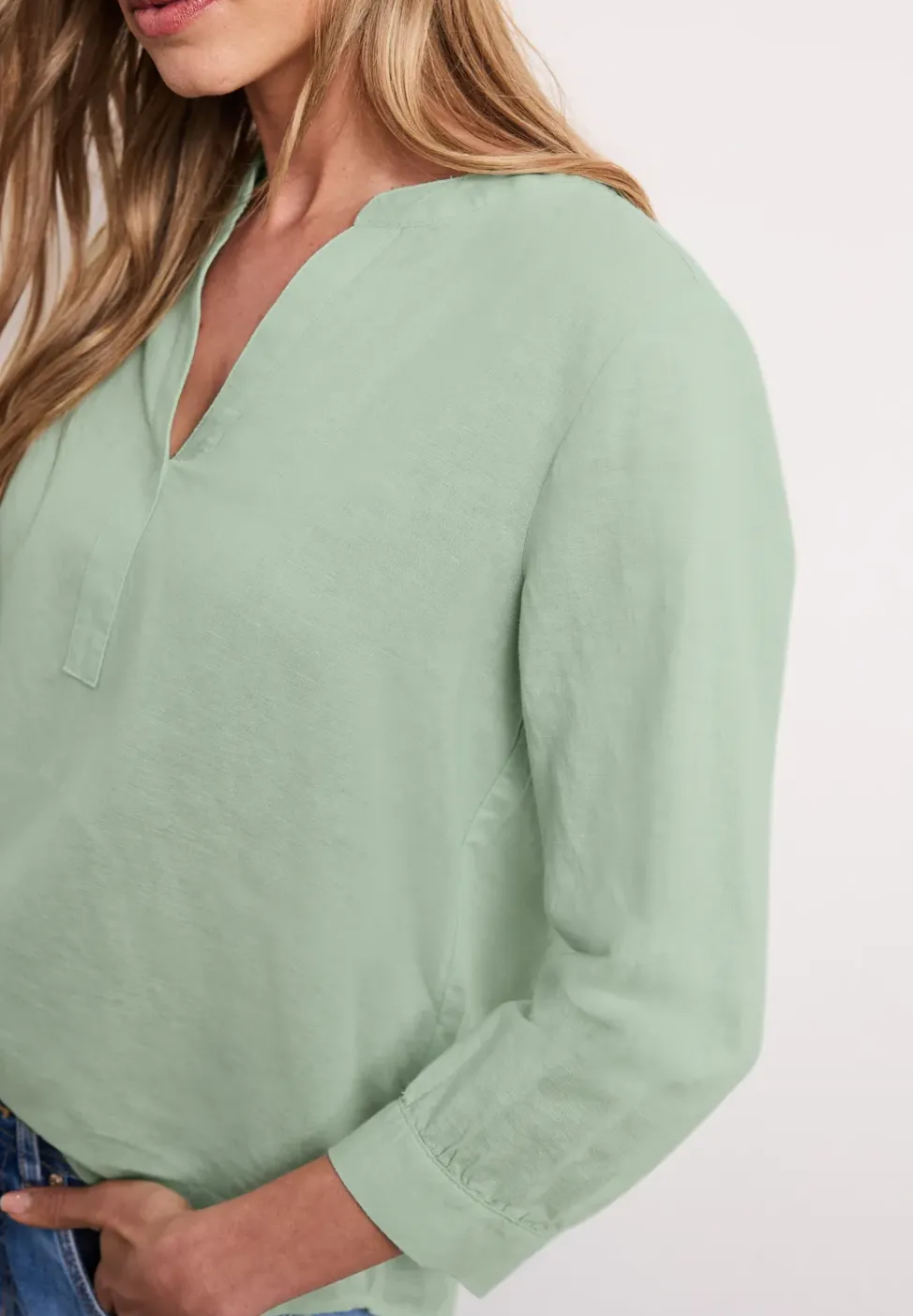 Bluse mit Split Neck aus Leinenmix