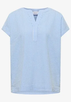 Bluse mit Split Neck in Seersuckerqualität