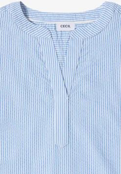 Bluse mit Split Neck in Seersuckerqualität