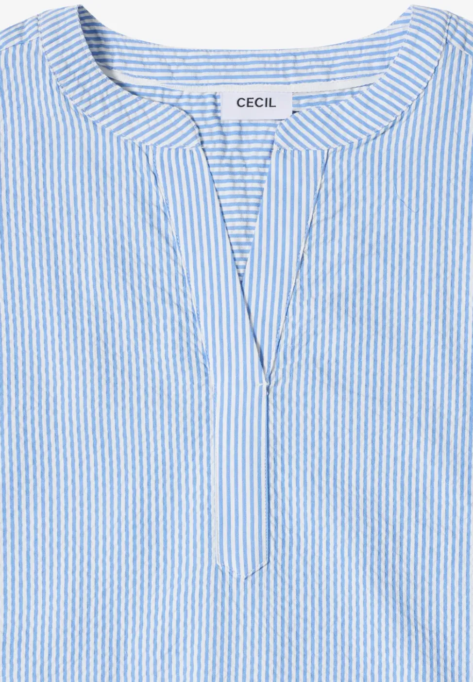 Bluse mit Split Neck in Seersuckerqualität