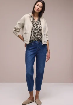 Bluse mit Split Neck und Animal Print