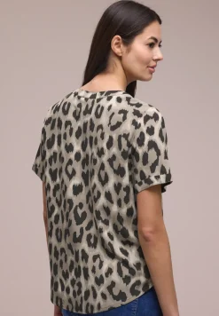 Bluse mit Split Neck und Animal Print