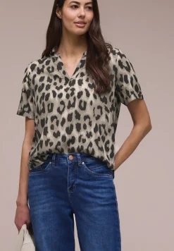 Bluse mit Split Neck und Animal Print