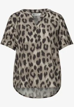 Bluse mit Split Neck und Animal Print