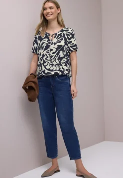Bluse mit Split Neck und Bändern