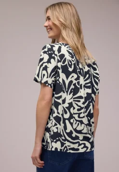 Bluse mit Split Neck und Bändern