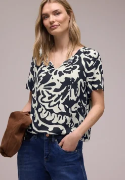 Bluse mit Split Neck und Bändern