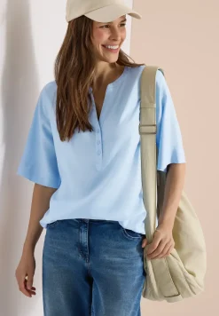 Bluse mit Split Neck und Elastiksaum