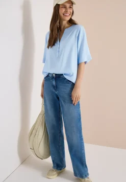 Bluse mit Split Neck und Elastiksaum