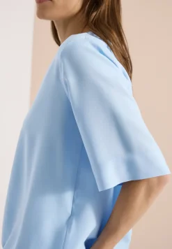 Bluse mit Split Neck und Elastiksaum