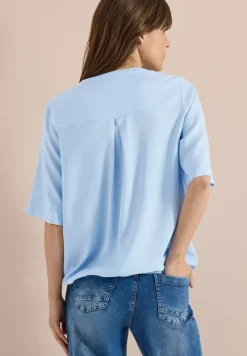 Bluse mit Split Neck und Elastiksaum