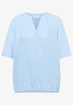Bluse mit Split Neck und Elastiksaum