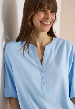 Bluse mit Split Neck und Elastiksaum