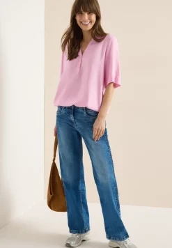 Bluse mit Split Neck und Elastiksaum
