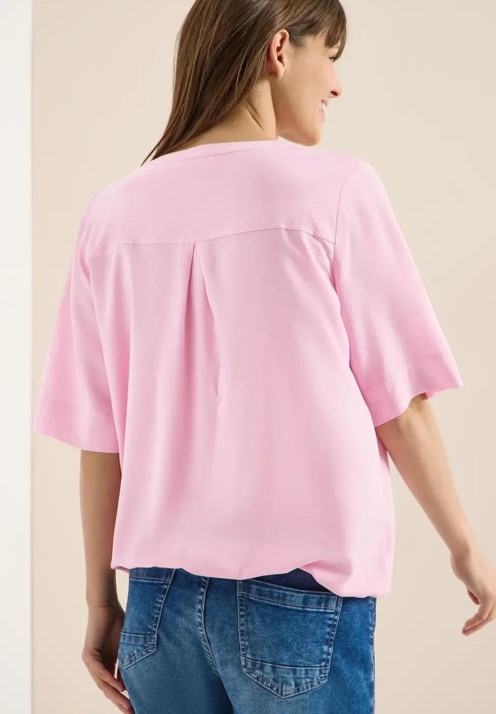 Bluse mit Split Neck und Elastiksaum