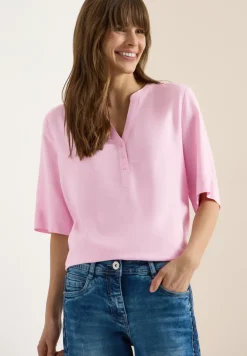 Bluse mit Split Neck und Elastiksaum