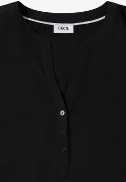 Bluse mit Split Neck und Elastiksaum