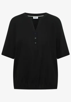 Bluse mit Split Neck und Elastiksaum