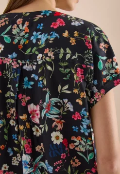 Bluse mit Split Neck und floralem Muster