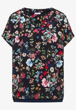 Bluse mit Split Neck und floralem Muster