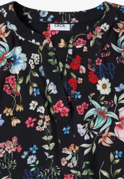 Bluse mit Split Neck und floralem Muster