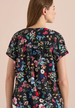 Bluse mit Split Neck und floralem Muster