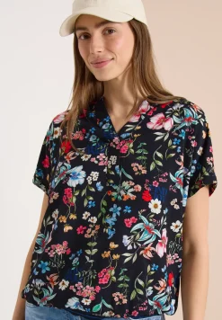 Bluse mit Split Neck und floralem Muster