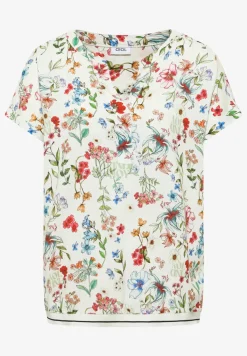 Bluse mit Split Neck und floralem Muster