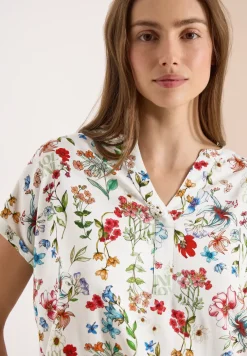 Bluse mit Split Neck und floralem Muster