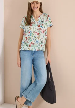 Bluse mit Split Neck und floralem Muster