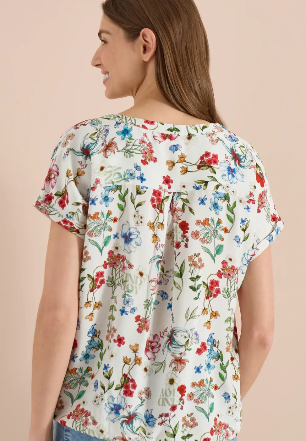 Bluse mit Split Neck und floralem Muster