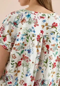 Bluse mit Split Neck und floralem Muster