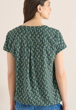 Bluse mit Split Neck und Minimal Print