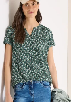 Bluse mit Split Neck und Minimal Print