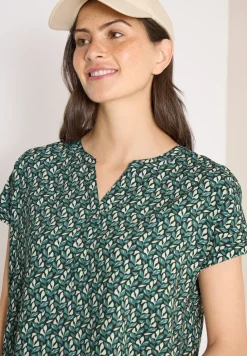 Bluse mit Split Neck und Minimal Print