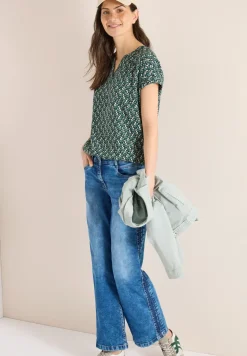 Bluse mit Split Neck und Minimal Print